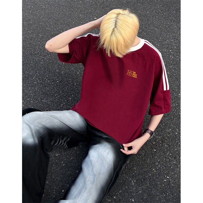 可48小时发货支持抖音得物来样二开 重磅美式高街纯棉织带短袖T恤图片