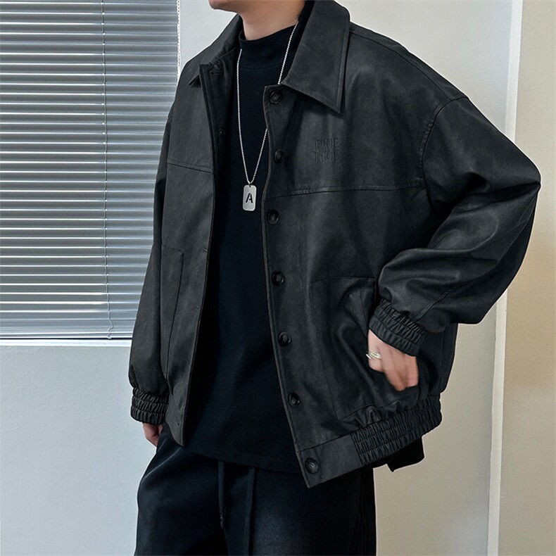 2025春现货新款绣花皮衣外套男潮牌宽松休闲夹克A351-AP2538-P105,男装夹克,电商A351
