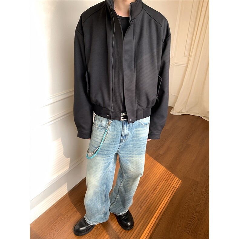 立领哈灵顿夹克男秋美式复古通勤百搭boxy短宽情侣外套WL8755-P70,男装夹克,星座1008