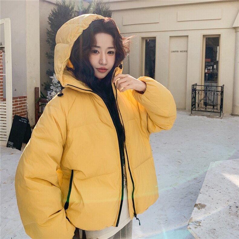 韩系chic黄色连帽短款羽绒服女冬季超火好看高级小众加厚保暖外套,女装羽绒服,2C282
