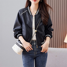 欧货皮衣外套女机车服短款上衣2023秋季新款pu皮棒球服夹克潮ins，女装皮衣，江南女神