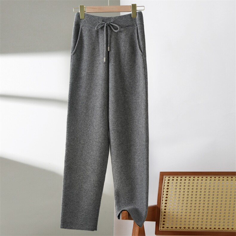 羊毛阔腿裤男士四平加厚弯刀针织外穿长裤羊绒卫裤休闲裤，女装休闲裤，玛莎羊绒