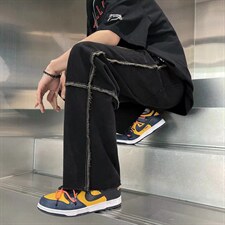 毛边牛仔裤男夏季潮牌宽松大码休闲裤子高街设计感NZ15P38图片