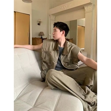 网络图美式复古马甲外套男士潮流宽松工装复古马夹克，男装背心/马甲，星座716-2
