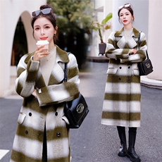 【bao款现货】2023秋冬渐变格子双面羊毛大衣长款西装领外套70毛，女装双面呢大衣，雅静靓衣