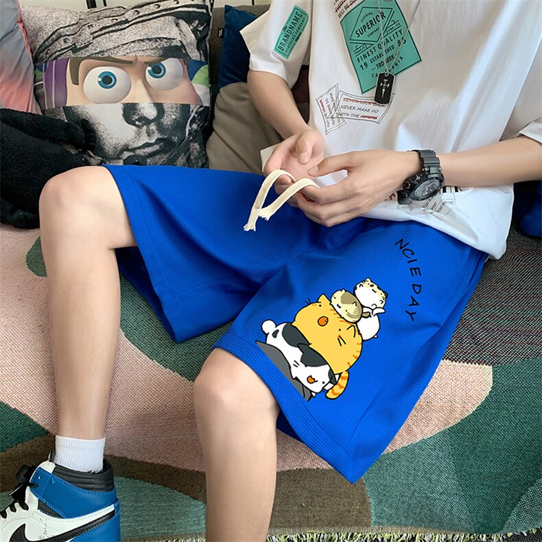 HD74090-P22华夫格短裤男大码宽松五分裤男直筒中裤,男装休闲裤,电商A040
