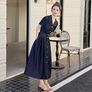 （新款现货）2025夏装时尚气质显瘦文艺蝴蝶结天丝牛仔连衣裙,女装连衣裙,印象茜