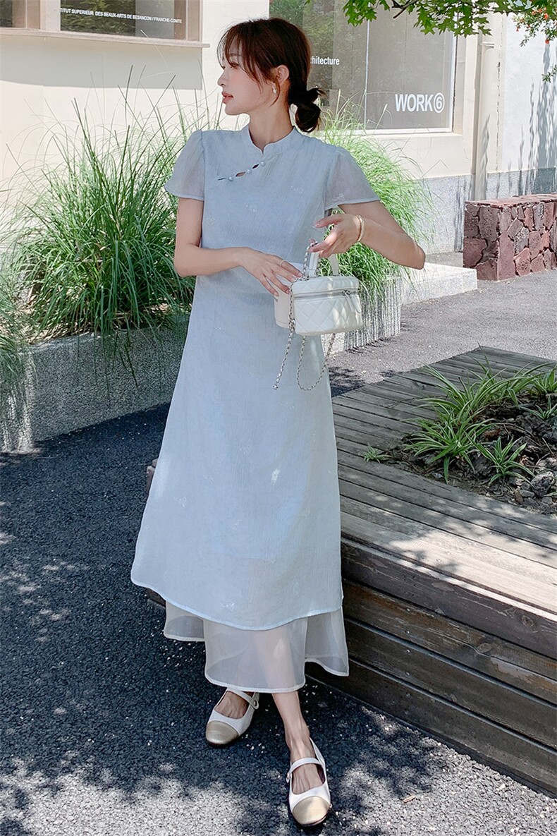 新中式改良旗袍设计感时尚收腰显瘦裙子女2025夏季淡人国风连衣裙,女装连衣裙,纯色衣恋