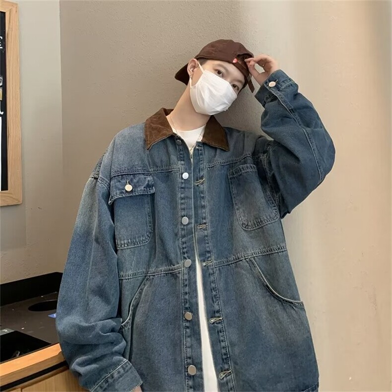 F154-P65美式复古多口袋拼接牛仔外套男高街潮牌宽松工装夹克,男装夹克,星座512-6