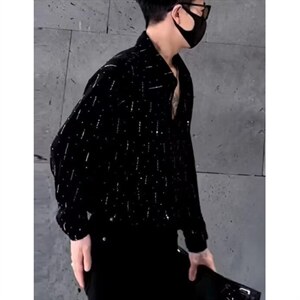 夜店发型师垫肩衬衫男士夏季烫钻宽松痞帅长袖衬衣 CK226图片