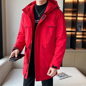 有版权 长款修身连帽时尚户外工装纯色团体团建情侣学生羽绒服图片