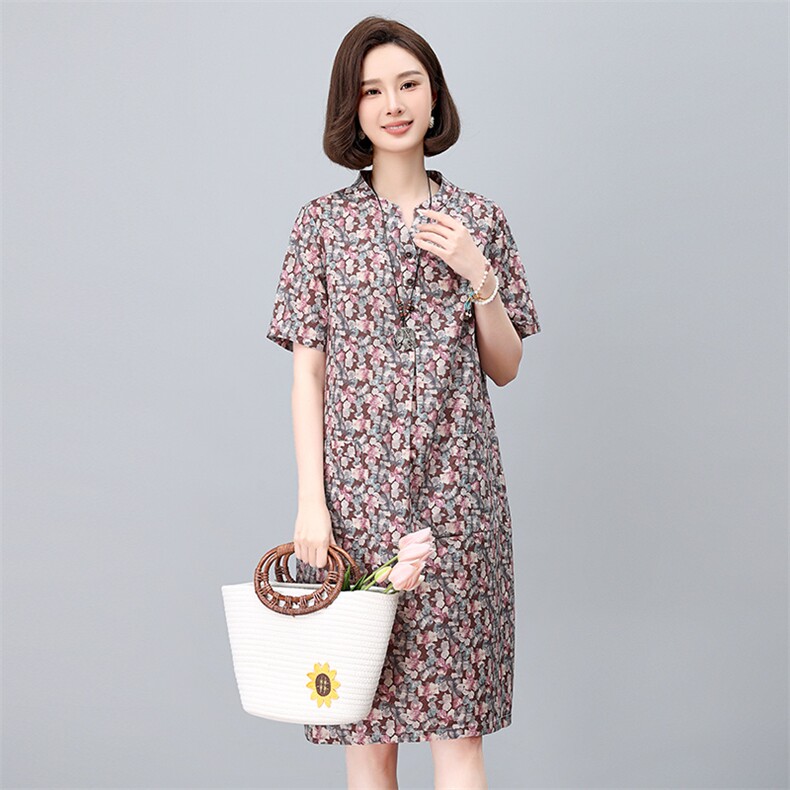 纯棉碎花连衣裙女夏2025新款中年妈妈宽松大码遮肚子显瘦减龄裙子,女装连衣裙,依恋蒂丝
