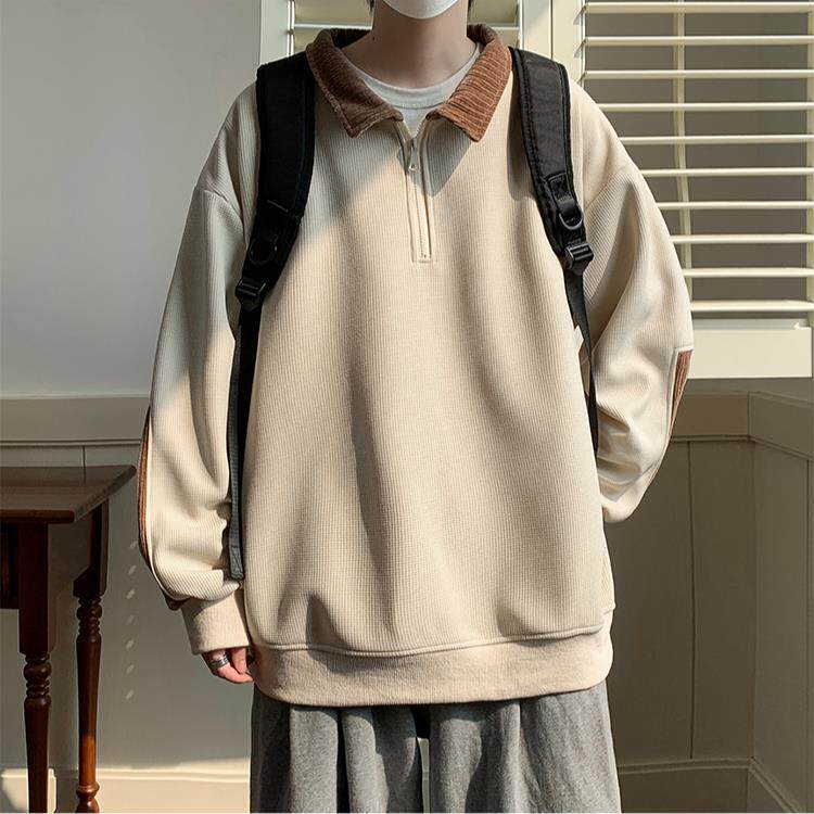 A018-WX920P55/现货秋装新款方领半拉链拼接套头卫衣男,男装卫衣,电商A018