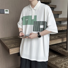 夏季新款撞色条纹短袖POLO衫男设计感帅气翻领T恤现货T1759-P30，男装T恤，星座512-4