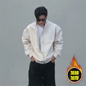 现货秋冬季美拉德立领飞行立领夹克boxy廓形棉衣高街加厚加棉外套图片