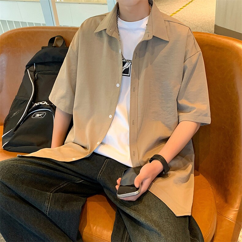 夏季纯色短袖衬衣男宽松落肩质感半袖衬衫A157B-CS4117-特P31图片