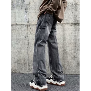 WE1624-P48 拼接牛仔裤美式高街男vintage炸街痞帅裤子直筒裤图片
