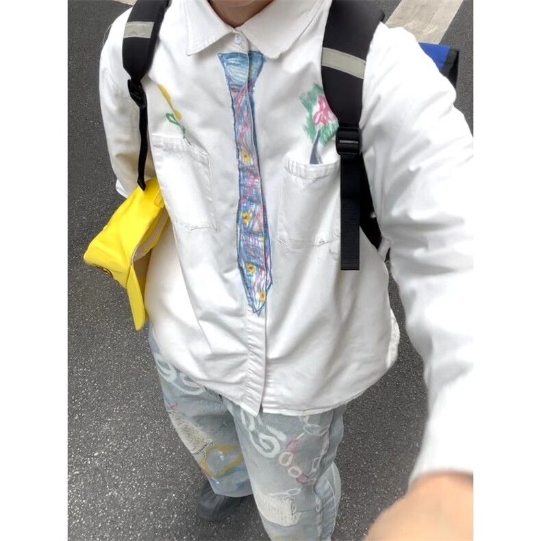 档口现货CS301N7HH-特P35eeee手绘涂鸦趣味衬衫男蜡笔情侣装衬衣图片