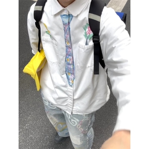 档口现货CS301N7HH-特P35eeee手绘涂鸦趣味衬衫男蜡笔情侣装衬衣图片