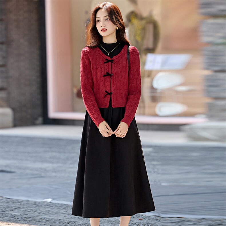 秋冬气质范两件套女2025新款针织线衫外套淑女范连衣裙套装裙,女装套装/套裙,香水丽阁