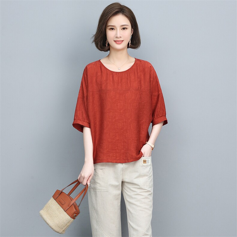 2023夏季天丝简约气质圆领宽松时尚休闲显瘦舒适上衣,女装衬衫,独衣靓