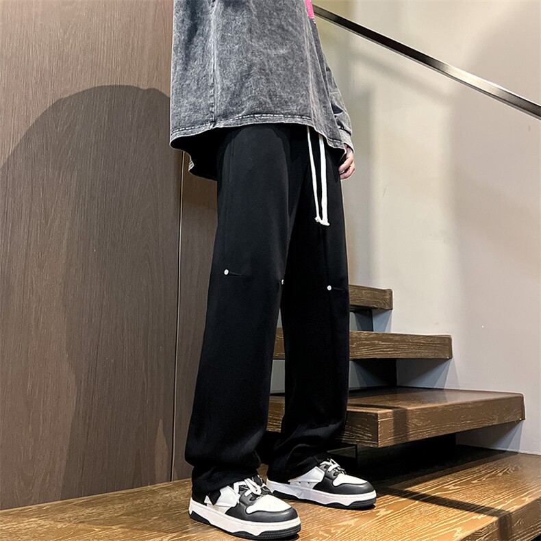 港风秋冬长裤美式高街卫裤宽松休闲针织拖地卫裤K23308-P40控58,男装休闲裤,星座717