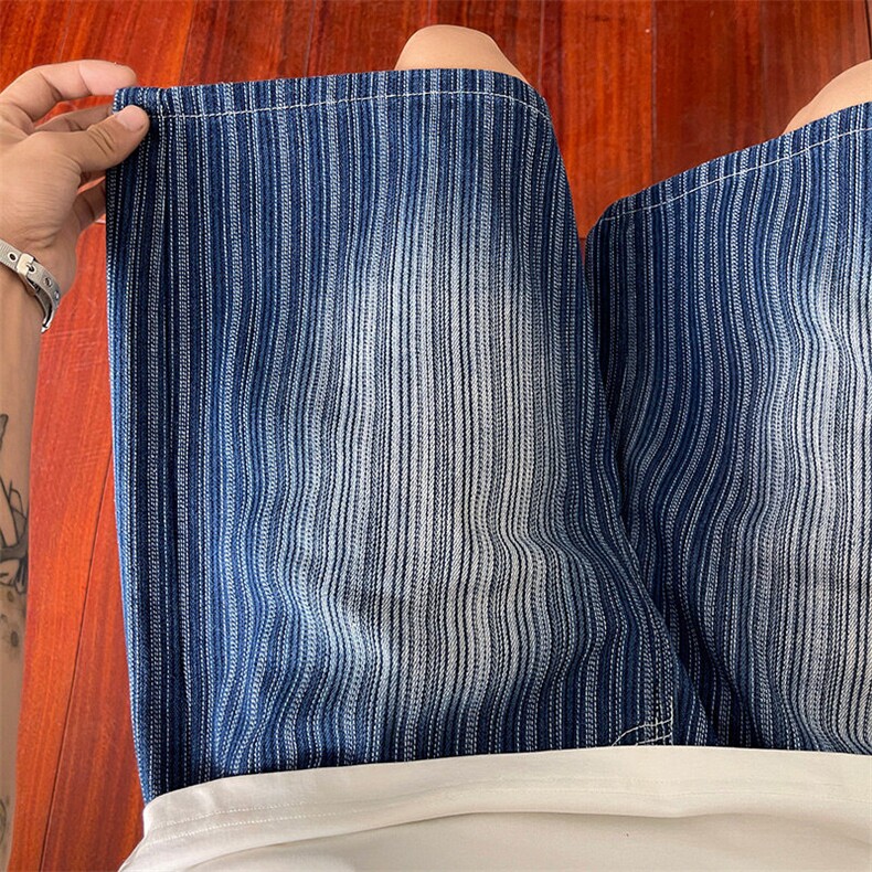 条纹牛仔短裤男夏季新款2025美式宽松休闲五分裤子-A2078TP38控68，男装牛仔裤，电商B241