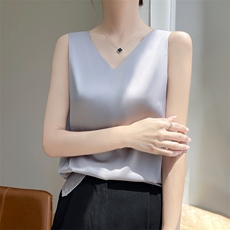 前V后圆一衣两穿2024年夏季简约纯色时尚套头背心，女装背心吊带，绒宛羊绒