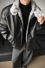 冬季荔枝皮狼王座山雕加厚棉服情侣男装PU皮棉衣外套S538-特118，男装棉衣，电商A233-1