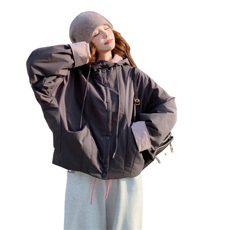 撞色拼接连帽加厚休闲羽绒棉服女冬季2025新款超好看漂亮棉衣棉袄,女装短外套,2C317