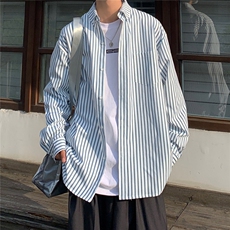 21新款秋季条纹衬衫男士港风日系长袖潮牌休闲衬衣CS715，男装衬衫，电商B413-1