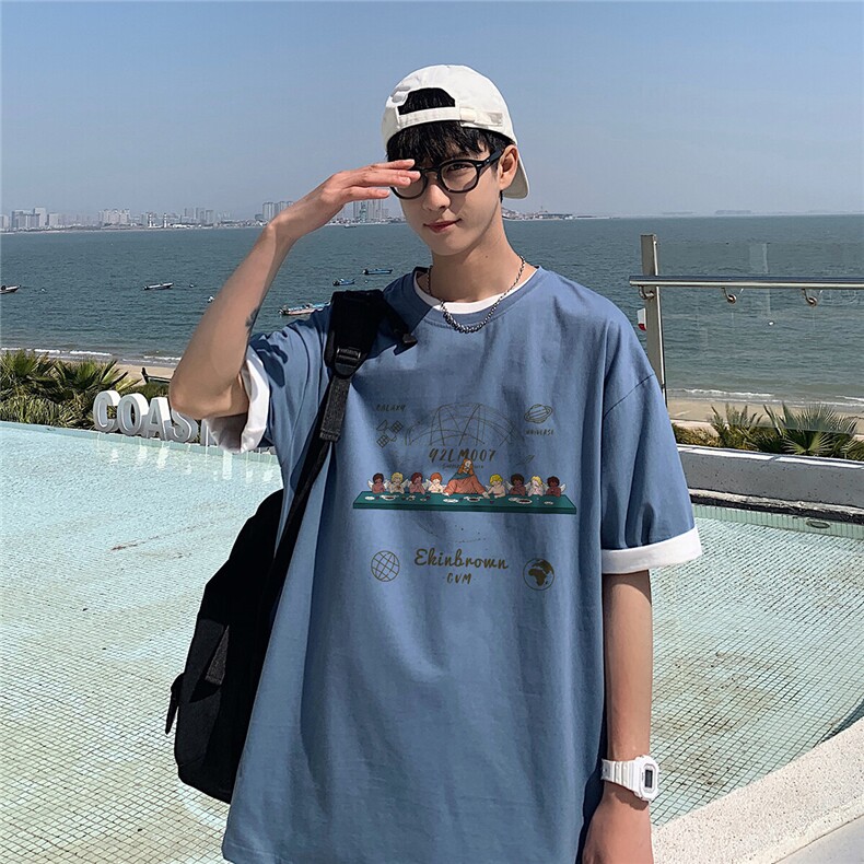 1港风印花情侣日系风潮大码M-5XL短袖T恤男DT7652P25控38,男装T恤,星座226-2