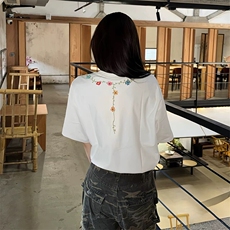 万针全刺绣工艺抖音得物高品质260克重磅纯棉双纱美式高街短袖T恤，男装T恤，电商A486