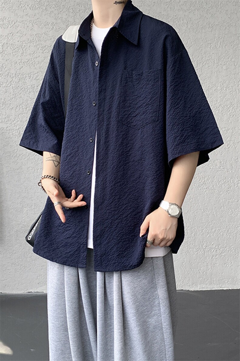 8XL-M泡泡纱盐缩肌理短袖衬衫男夏季冰丝外套防晒衬衣DC28011P36,男装衬衫,电商B312