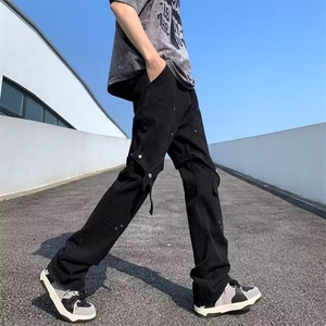 高街排扣工装裤男直筒修身微喇裤子美式街头潮牌休闲长裤N121/P42图片