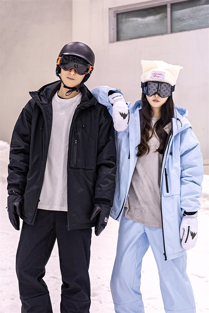 单双板防水防风连帽中性风情侣加棉加厚滑雪服外套M42-P165控218,女装短外套,电商A001