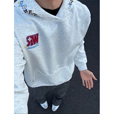 美式加绒加厚刺绣连帽卫衣男款青少年宽松上衣W1101常规P56加绒61，男装卫衣，四季星座505