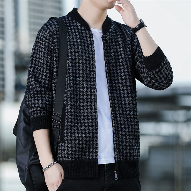 高品质秋冬季新款男士休闲棒球领夹克外套百搭加绒毛衣8952-P60，男装针织衫/毛衣，星座1706