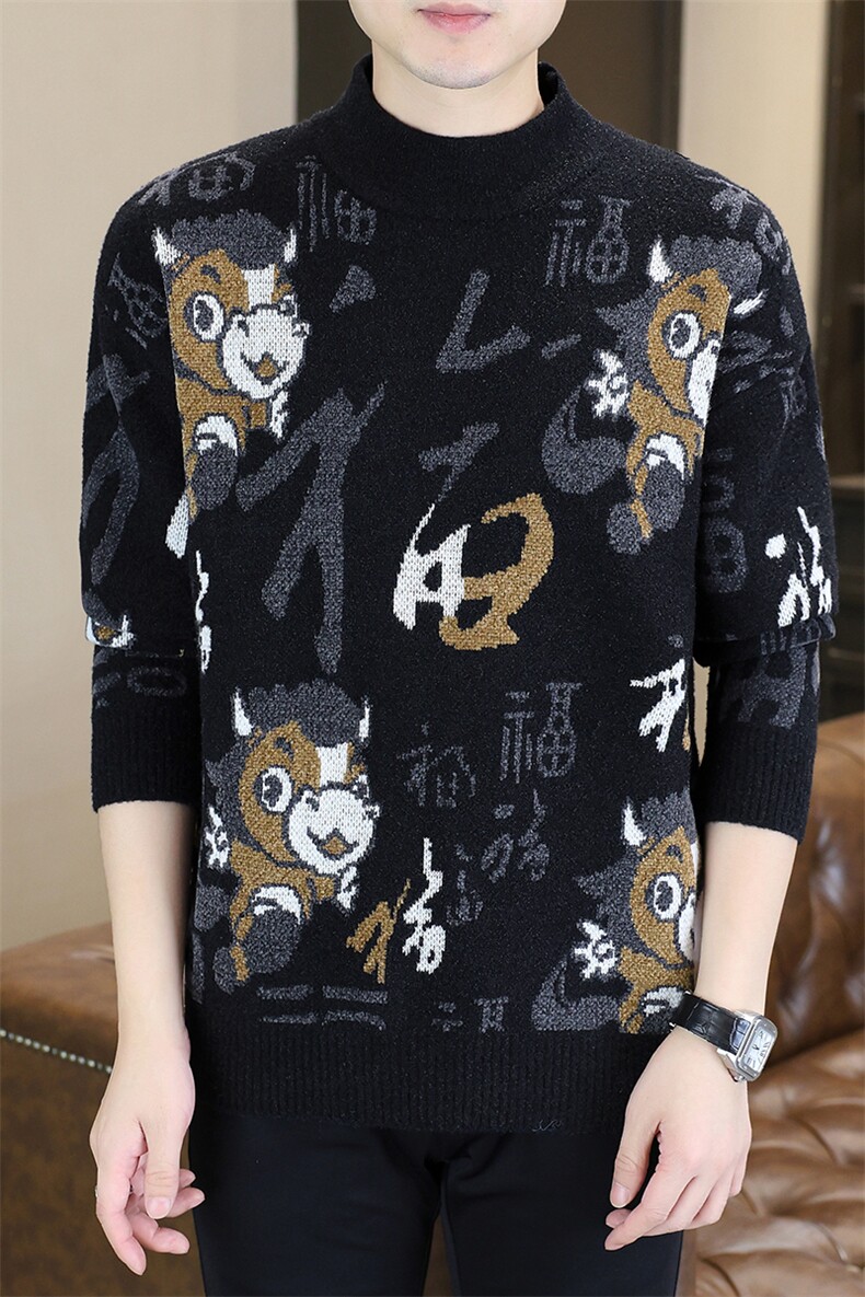 秋冬新款男士加厚潮流针织衫青少年内搭个性图案1018-1-M628-P48,男装针织衫/毛衣,星座1018-1​