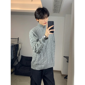 网图现货 美式宽松立领半拉链毛衣男M9201特P60图片