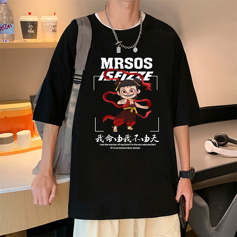 T810纯棉宽松短袖T恤男夏季新款哪吒半袖风男生体恤衫,男装T恤,星座304A