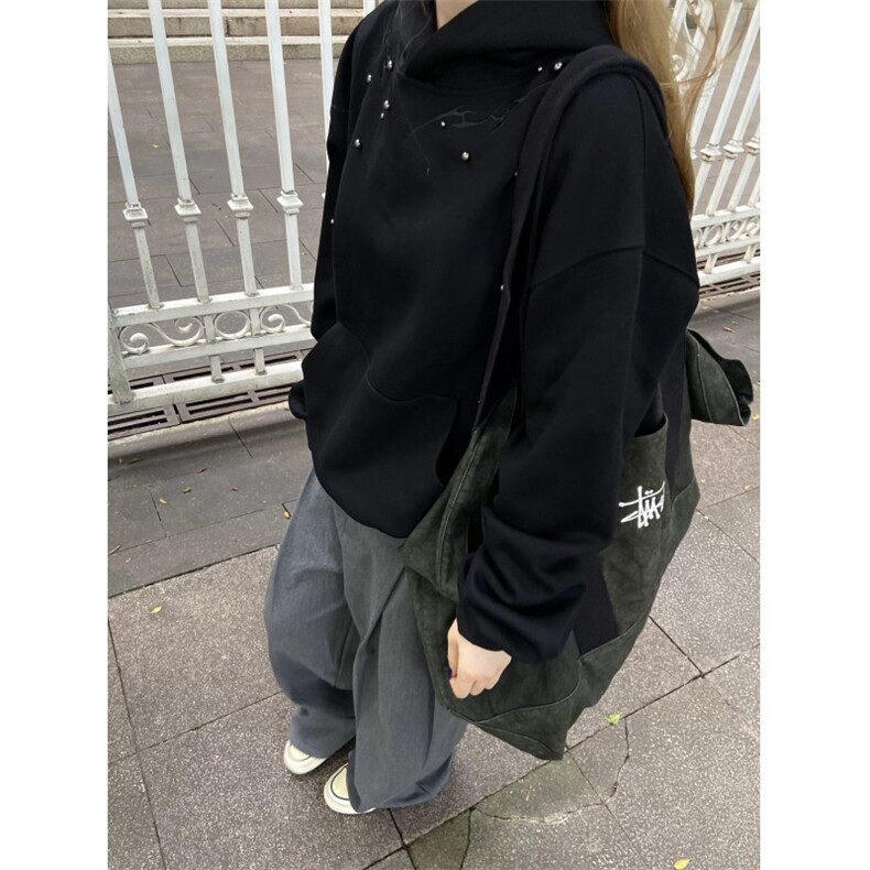 现货自制美式复古重工钉珠刺绣连帽卫衣,男装卫衣,星座910A