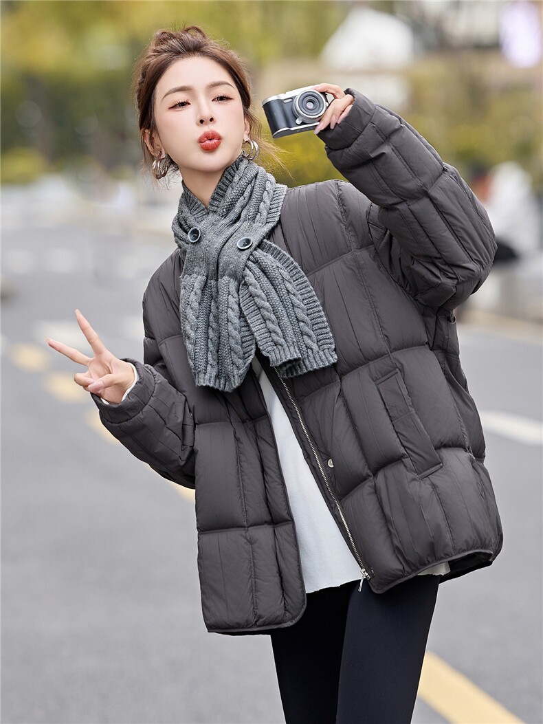 【现货现货】【数据很好】2025冬季新款羽绒服90白鸭绒配围巾外套,女装羽绒服,一安秀