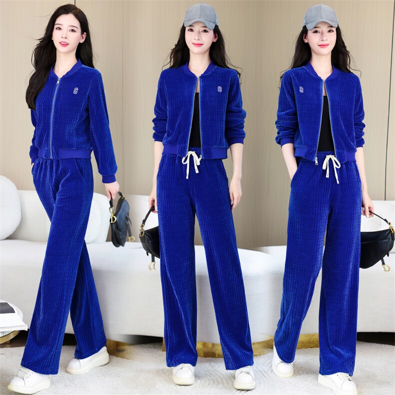 时尚休闲运动两件套棒球服女款宽松显瘦长袖外套+阔腿裤套装,女装套装/套裙,依路服饰