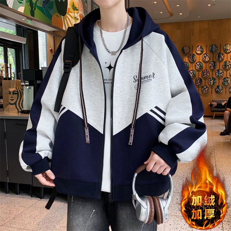 美式开衫秋冬季外套男宽松潮流帅气加绒加厚夹克冬 A436-6802-P90图片