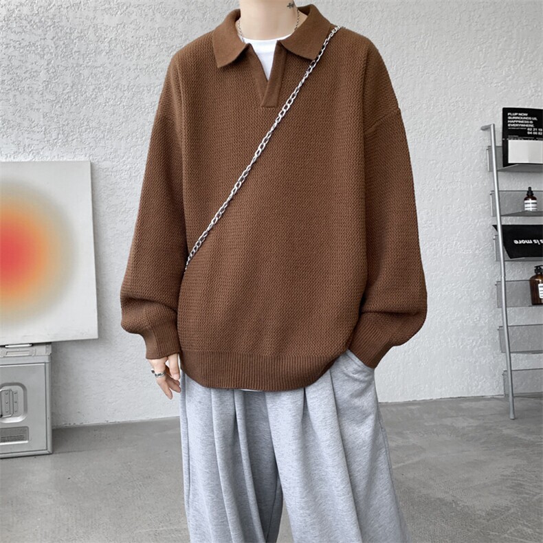 8XL-M翻领毛衣大码轻熟风复古纯色休闲上衣针织打底衫MY1510/P68,男装针织衫/毛衣,电商B238