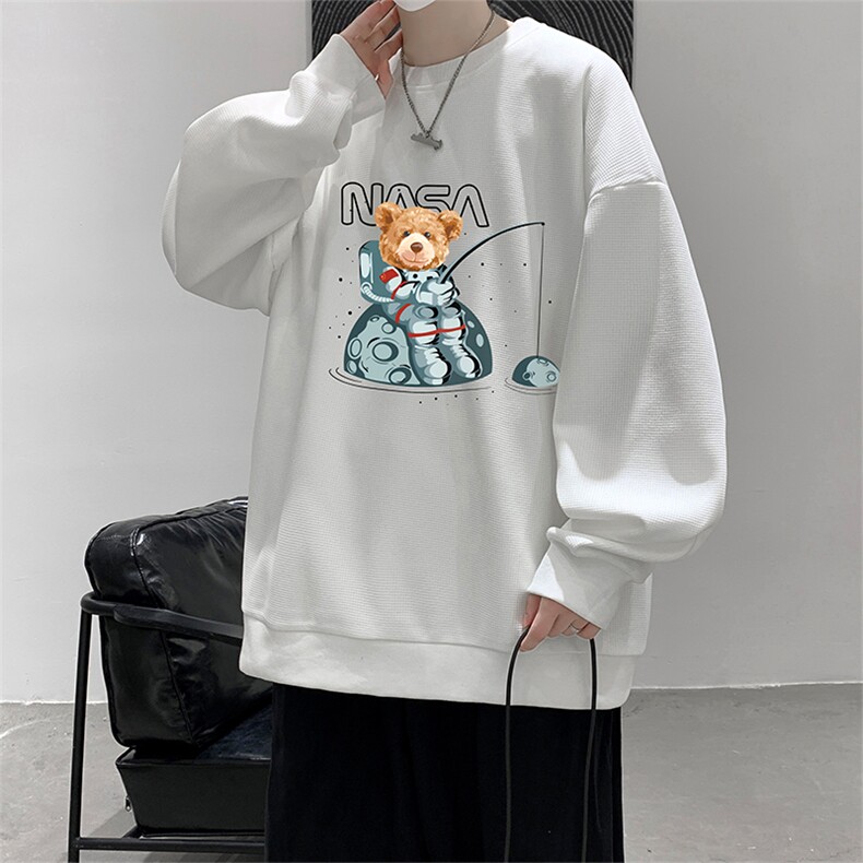 华夫格卫衣圆领卫衣男大码长袖t恤男外套HW76251-P30加绒款-P40图片