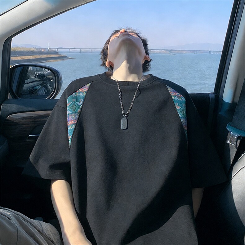 2026美式重磅冰感民族风贴布短袖T桖春夏DX2620特P28控59，男装T恤，电商B208