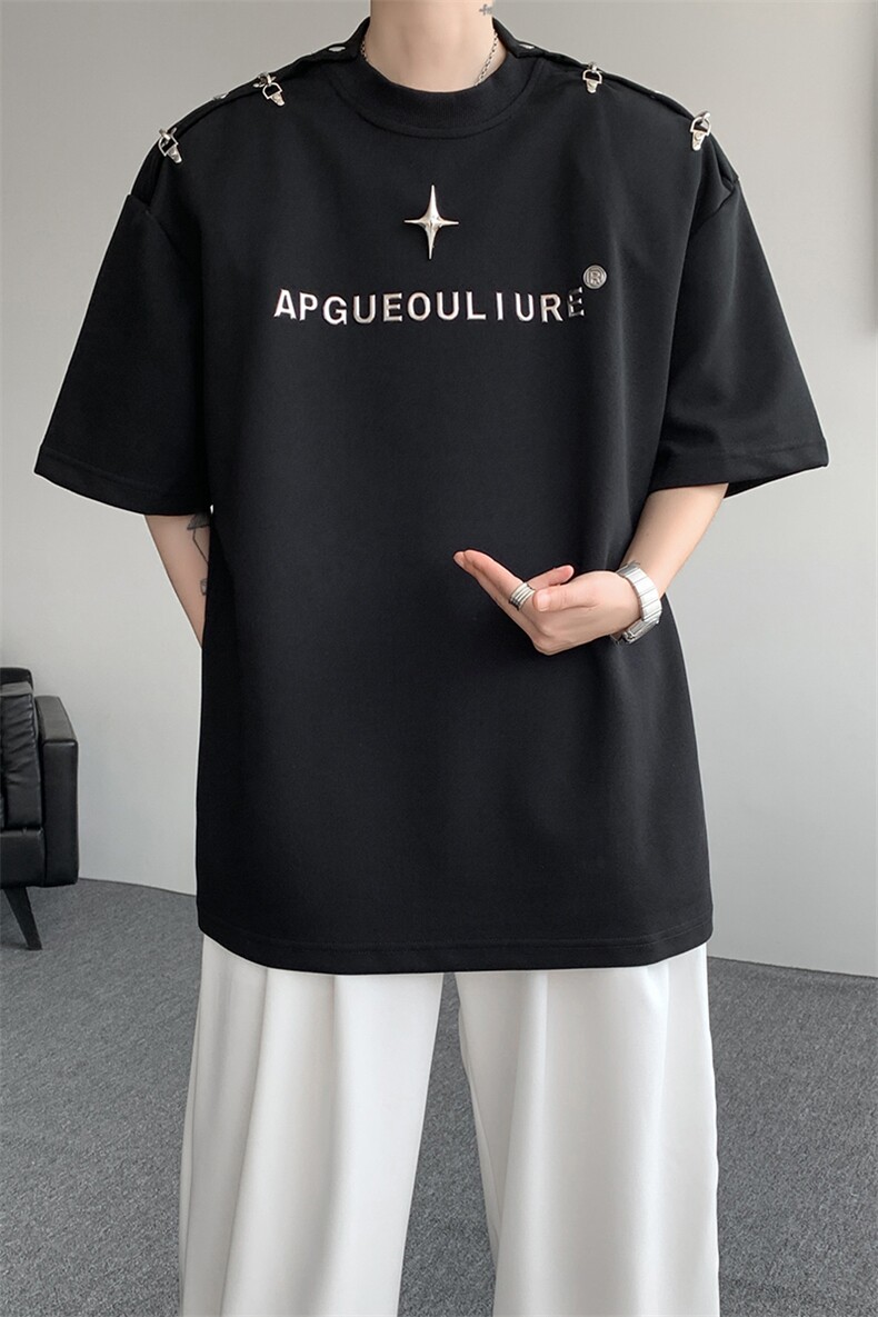 8XL-M夏季小众解构飞机扣一字肩设计稿短袖立体T恤卫衣男DX331P58,男装卫衣,电商D206-1