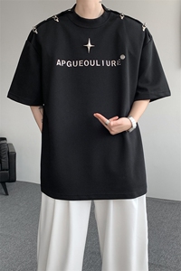 8XL-M夏季小众解构飞机扣一字肩设计稿短袖立体T恤卫衣男DX331P58图片